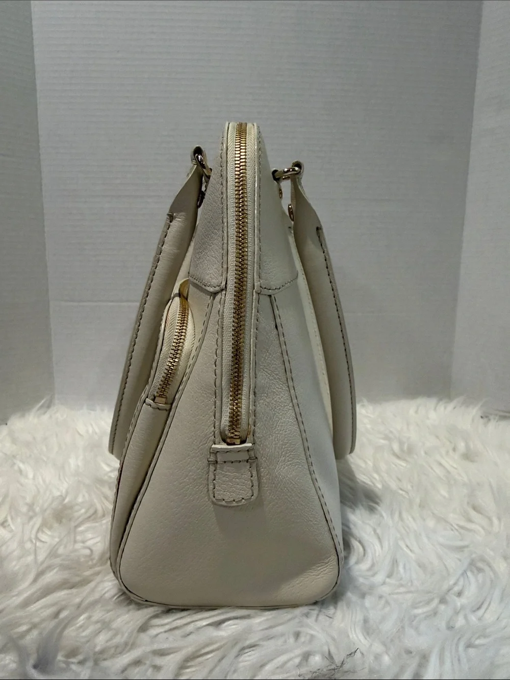 kate spade Cream/Off-White Pebbled Leather Satchel with Front Zip Pocket